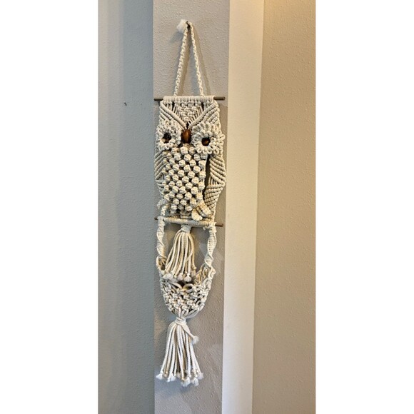 Vintage Macrame Owl Wall Hanging Decor Boho Decor - Picture 8 of 9